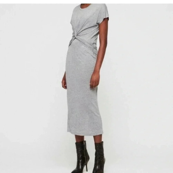 NWT ALLSAINTS Paloma Drape Dress Midi Size Large Gray Marl Knot Front All Saints - Picture 2 of 13
